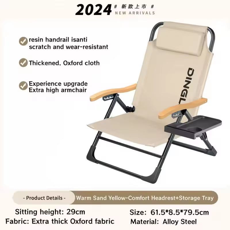 Angle Adjustable Camping Chair with Detachable Pillows,Long Camping Chair Fishing Chair Folding for Camping Fishing Hiking