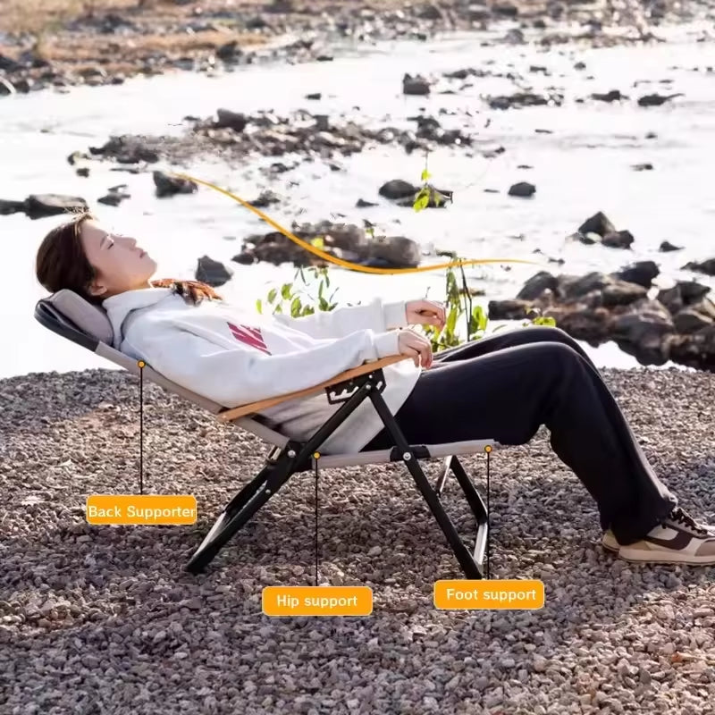 Angle Adjustable Camping Chair with Detachable Pillows,Long Camping Chair Fishing Chair Folding for Camping Fishing Hiking