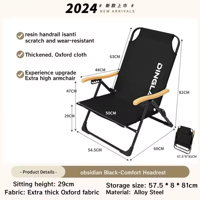 Angle Adjustable Camping Chair with Detachable Pillows,Long Camping Chair Fishing Chair Folding for Camping Fishing Hiking