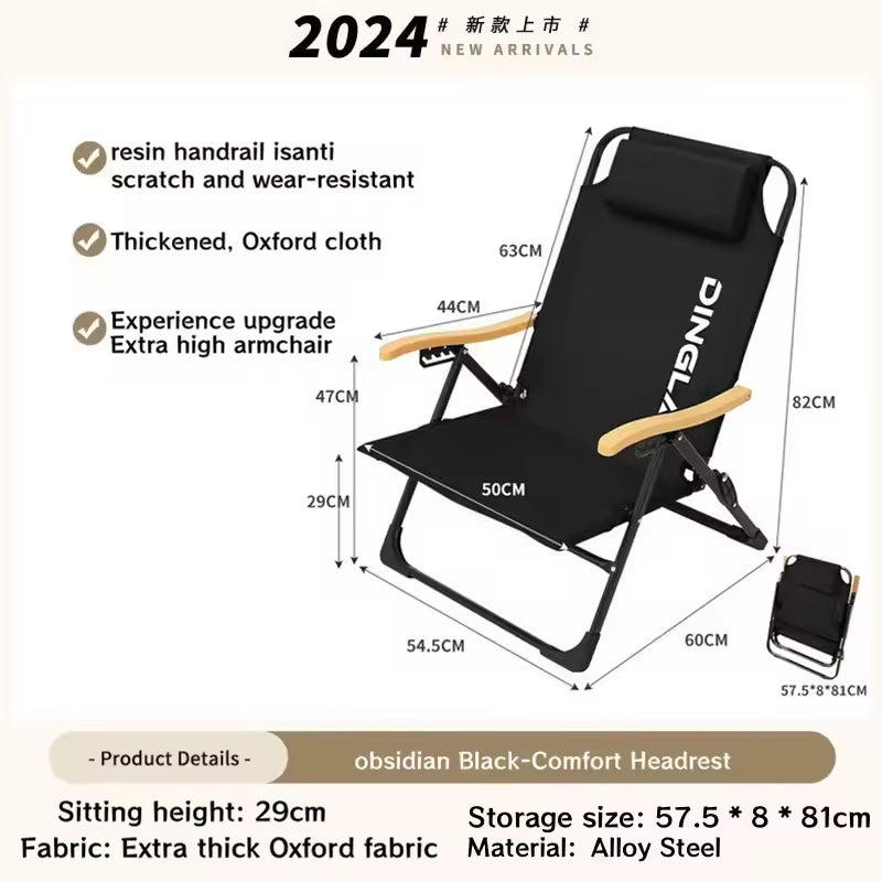 Angle Adjustable Camping Chair with Detachable Pillows,Long Camping Chair Fishing Chair Folding for Camping Fishing Hiking