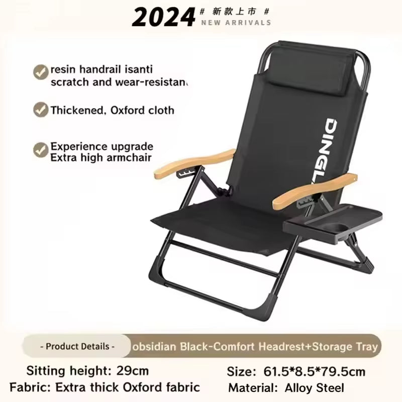 Angle Adjustable Camping Chair with Detachable Pillows,Long Camping Chair Fishing Chair Folding for Camping Fishing Hiking